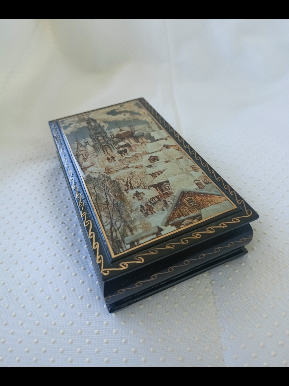 Vintage Jewelry Box, Winter Design Handmade Vintage USSR LACQUER BOX Church